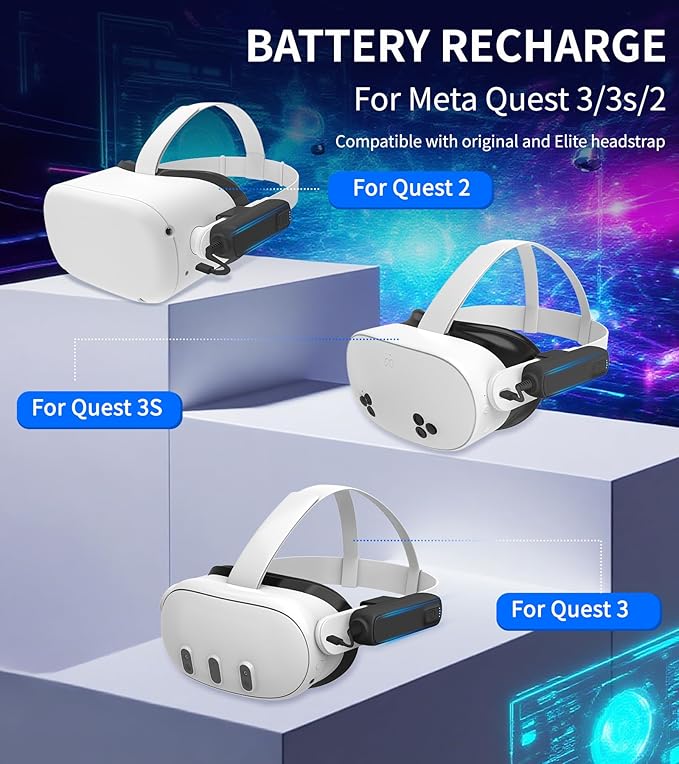 YRXVW Battery Pack for Meta/Oculus Quest 3S/3/2,5000mAh Battery VR Charger, Extend 2-4 Hours Playtime, Lightweight Fast Charging VR Headset Safe Power Bank for Meta Quest 3S/3/2 Accessories