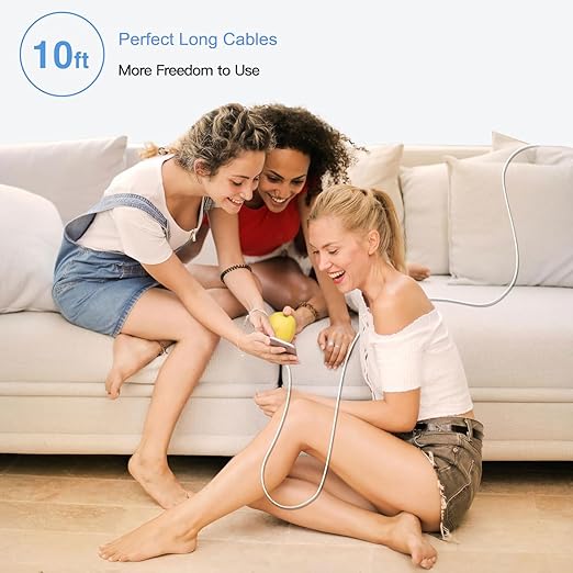 10FT iPhone 15/16/16E/17E Woven USB C Cable for iPhone 17/16/15 Pro Max, Plus,iPad 10th Gen,iPad Pro 12.9/11,iPad Air 5/4th,Mini 6th, AirPods Pro 2nd/3rd gen USB A to USB C Long CarPlay Charger Cord