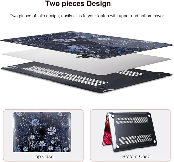LCMOCICO for 2018 2019 2020 2021 MacBook Air 13 Inch Case M1 A2337 A2179 A1932, Pattern Plastic Hard Shell Case Cover for MacBook Air 13.3 M1 with Retina Display & Touch ID, Wild Flowers Black