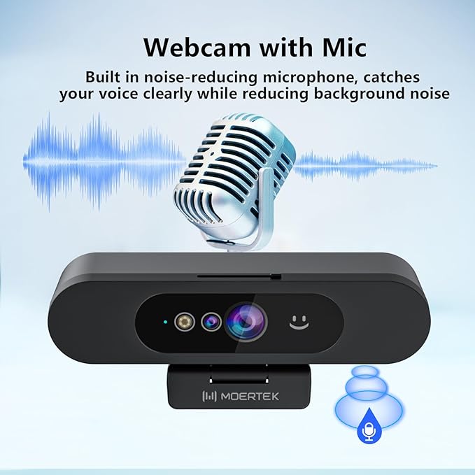 MOERTEK Window Hello Webcam, 1080P 30fps Camera with Noise-reducing Mic, Plug & Play, 90° Wide Angle, Built-in Privacy Cover, 360° Rotation & 90° Tilt, Perfect for Zoom, Google Meet, Microsoft Teams