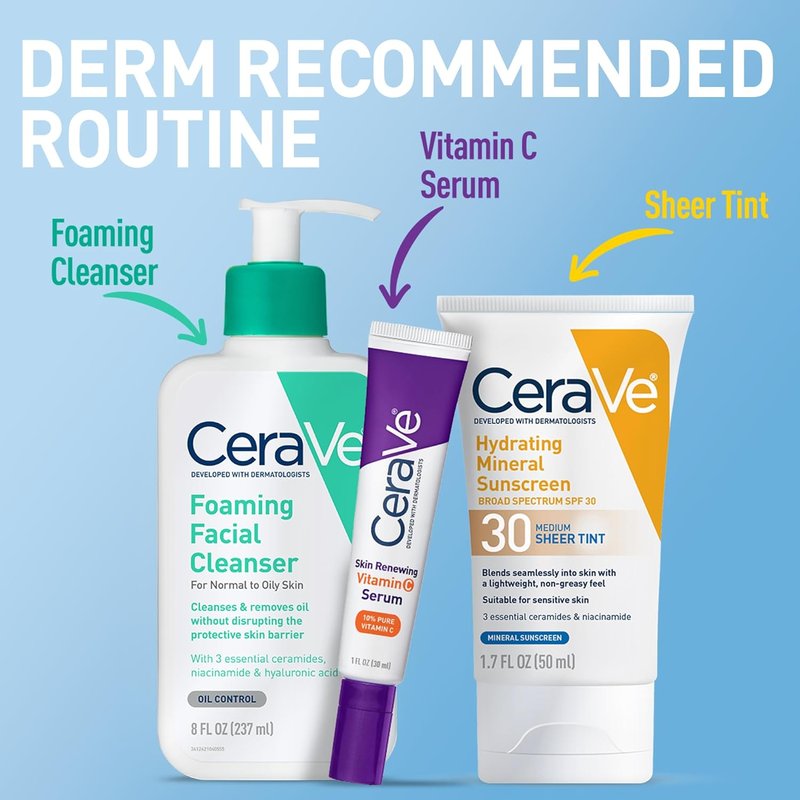 CeraVe Hydrating Mineral Sunscreen SPF 30 - Tinted Zinc Oxide Formula for Healthy Glow | Medium, 1.7 Fl Oz