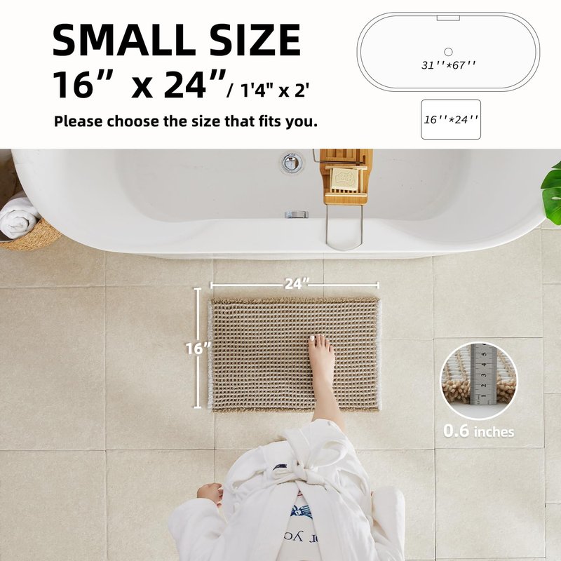 TYUU Waffle Bath Mat, Boho Bathroom Rugs Non Slip Washable Super Absorbent Quick Dry Bath Mat Farmhouse Bathroom Decor, 24"x16" Khaki and White