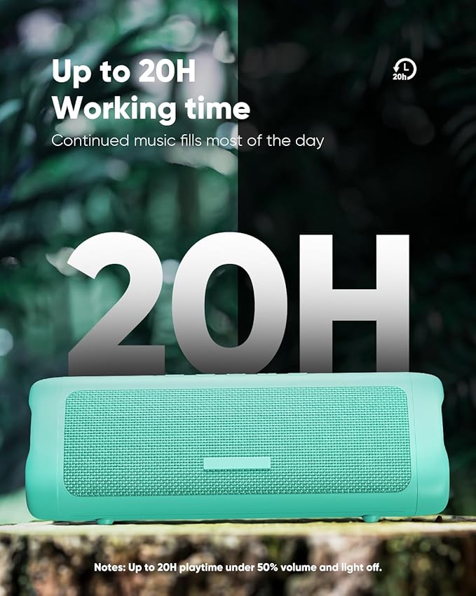 Bluetooth Speaker, 20W HD Sound, Portable Wireless, IPX5 Waterproof, Up to 24H Playtime, TWS, for Home/Party/Outdoor/Camping/Beach Essentials, Birthday Gift for Fathers Day Men Dad Husband (Teal)