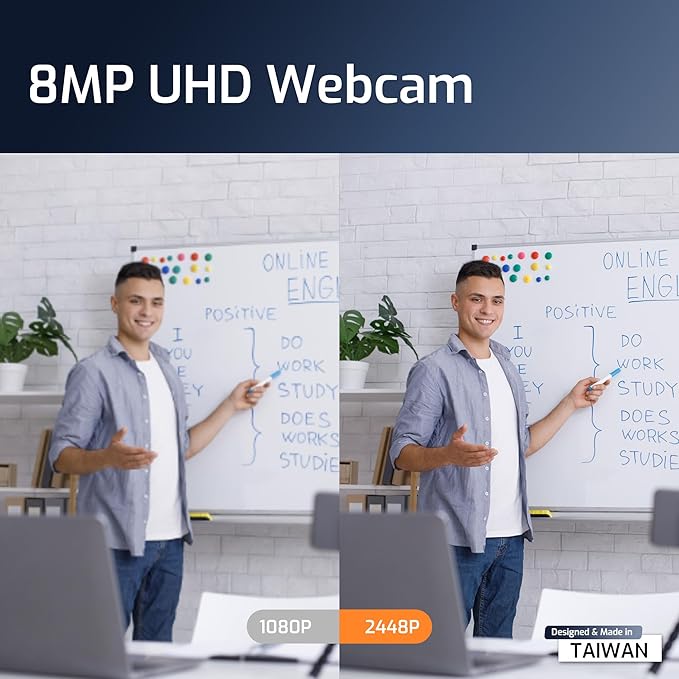 INSWAN INS-1 Classic USB Document Camera/Webcam – 8MP, Auto Focus, LED, Mic, Perfect for Desktop Teaching, Compatible with Windows/Mac/iPad/Chromebook, Ideal for Distance Learning & Live Demos, White