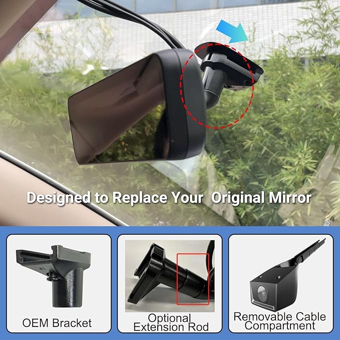 Sinjet 8.2" OEM Rear View Mirror Camera, 2K Dash Cam Front and Rear, IPS Touchscreen, Night Vision, Parking Monitor, Time-Lapse, 32GB SD Card for Trucks, Vans, SUVs