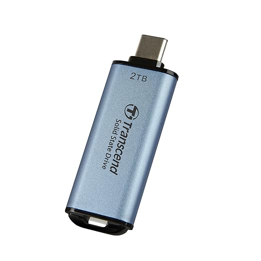 Transcend ESD300 2TB External SSD, Up to 1,050MB/s, Type C USB Drive for iPhone17,16,15, iPad&Mac/Pixel10/Tesla/Steam Deck/ROG Ally/MSI Claw/Android/PS5, Smart TV, USB 3.2 Gen2 Portable SSD- Sky Blue