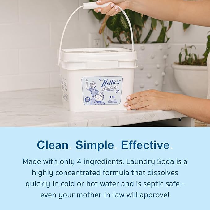 Nellie’s Laundry Soda – Concentrated Powder Detergent – 500 Load Bulk Format – Gentle, Fragrance-Free, Effective on Stains – Compatible with HE & Standard Machines, Septic Safe – Made in Canada