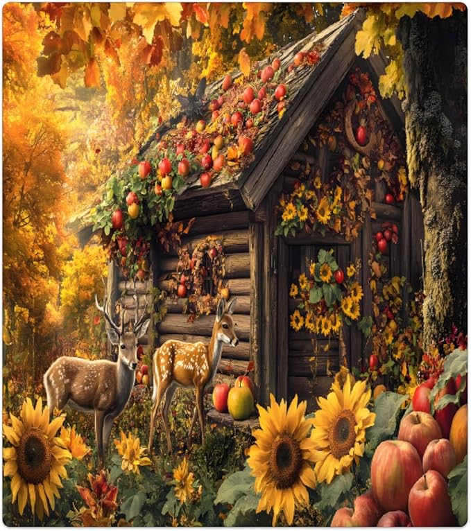 Apple Autumn House Deer Dishwasher Magnet Cover for The Front Magnetic Dishwasher Door Covers Dish Washer Sticker Wrap Home Decorative Appliances Panel Decal Kitchen Decor 23" x 26" (Magnetic)