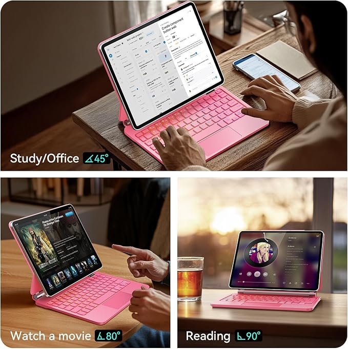 LINHUANXILE Keyboard Case for iPad Air 13 inch,iPad Pro 12.9 inch (3/4/5/6th Gen),Easy-Set Floating Cantilever Stand Magic Magnetic Case- Multi-Touch Trackpad Backlit Keyboard