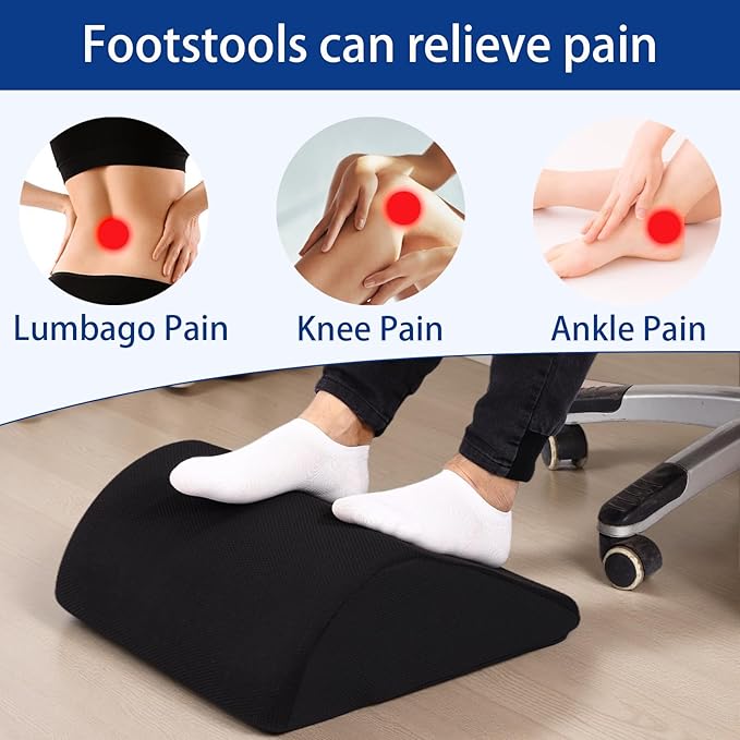 Opuvidity Foot Rest for Under Desk at Work, Ergonomic Under Desk Footrest with Washable Cover for Office, Home & Gaming Leg Elevation Pillow Black
