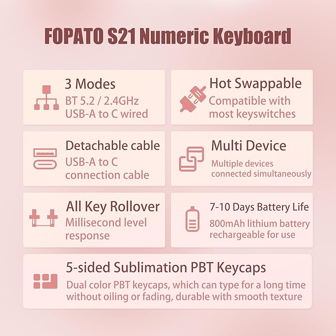 Mechanical Number Pad Wireless Numeric Keypad Bluetooth Numpad 10 Key