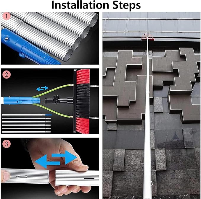 Window Cleaning Telescopic Pole, Window Cleaning Pole Water Fed Pole Kit for Cleaner Conservatory Roof Photovoltaic Panel Cleaning Extendable Solar Panel Roof Cleaning Tools,50cmBrush-6mRod