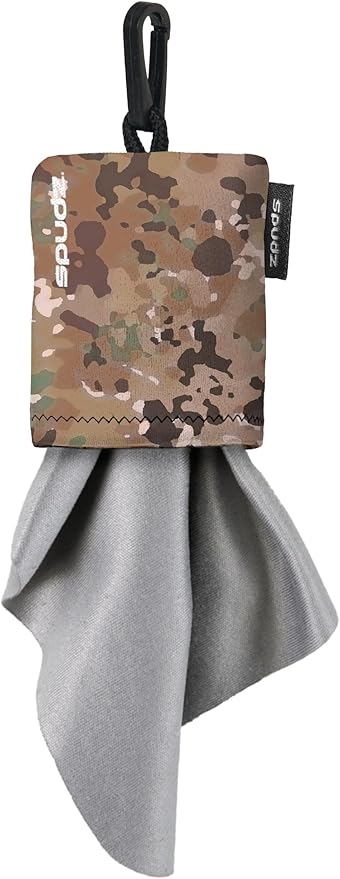 SPUDZ Classic Microfiber Lens Cleaner – Clip-On Pouch, Washable – for Binoculars, Scopes, Glasses, Screens | Classic | Multi-Camo, 10 x 10 Inch (2-Pack)