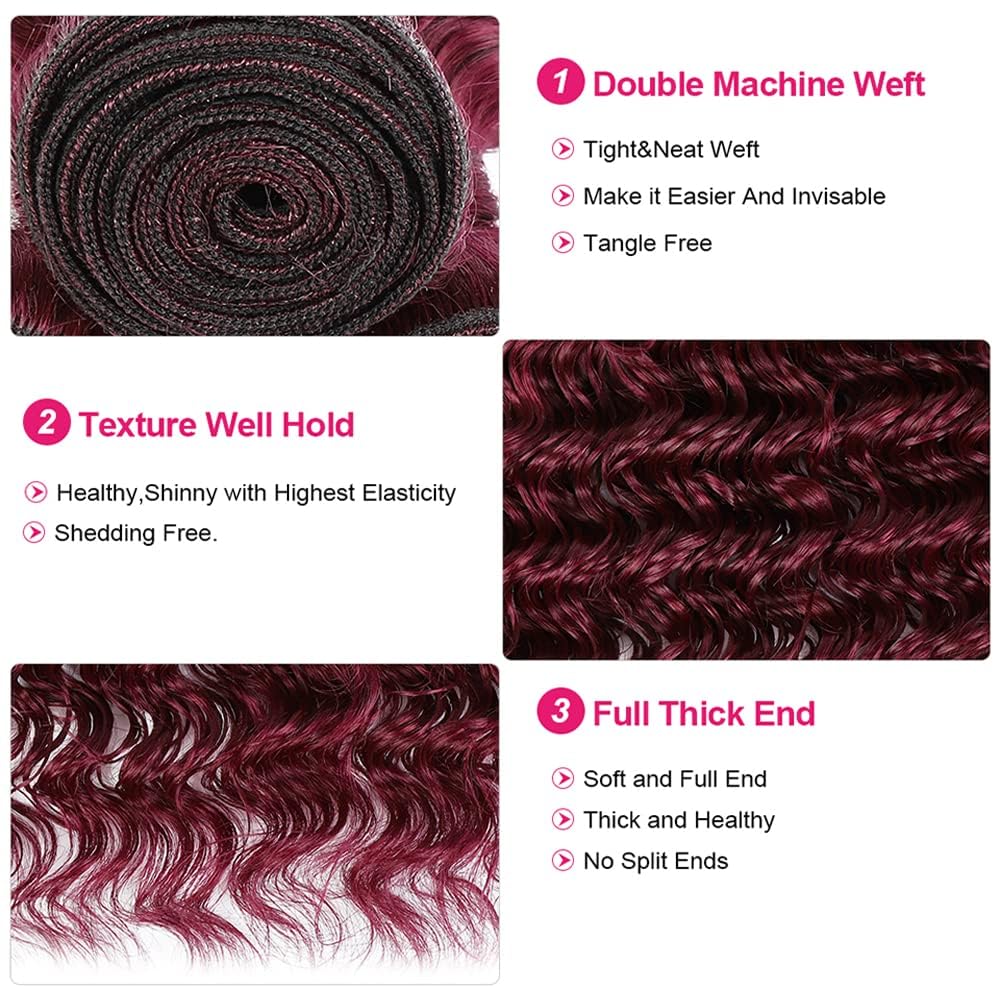 Red Bundles Human Hair Color Burgundy Deep Wave Bundles Brazilian Unprocessed Virgin Hair 10 12 14 Inch For Women