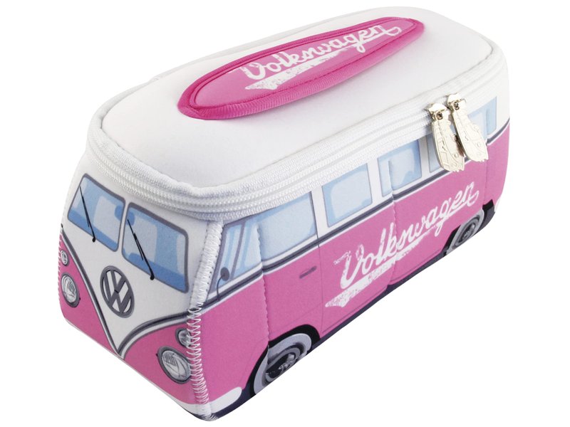 BRISA VW Collection - Volkswagen Neoprene Universal Makeup Cosmetics Toiletry Travel Pharmacy Bag in T1 Bus Design (Pink/Large) (Large (11.8 x 5.5 x 4.7 inches))