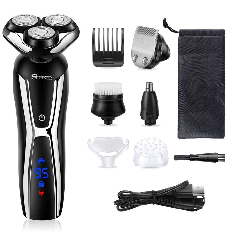 SURKER Electric Shaver - Cordless 3-in-1 Beard Trimmer & Nose Hair Groomer | Waterproof USB Rechargeable