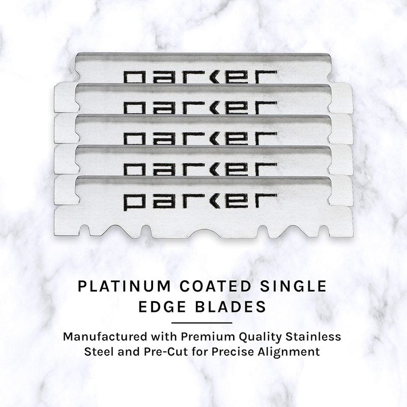 Parker SRDW Professional Shavette Razor – Walnut Wood Handle, Stainless Steel Arm & Clip Lock System for Secure Blade Fit, 5 Blades Included