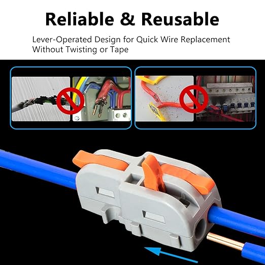 OKKRMGZ 10Pcs 2 to 1 Wire Connectors Small Electrical Cable Splicing Splitter Terminal Block Inline Splice Snap Splicer for Residential Speaker Gauge Push DIY Splicing into 4/6/8/9/10 Way