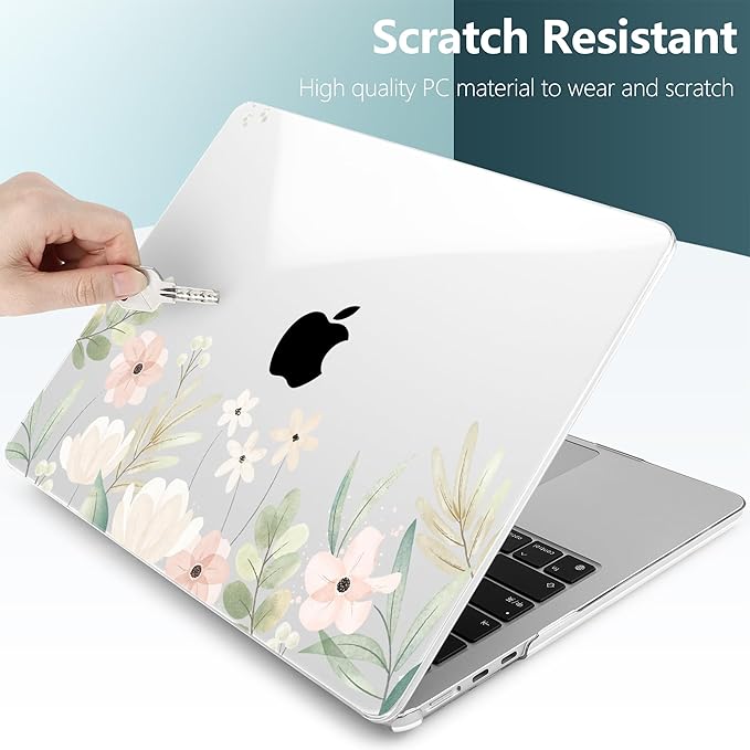 TWOLSKOO for MacBook Air 13 inch Case M5 2026 M4 2025 M3 M2 2024-2022 A3449 A3240 A3113 A2681, Plastic Hard Shell & Keyboard Cover & Screen Film for MacBook Air 13.6 inch Case, Watercolor Floral