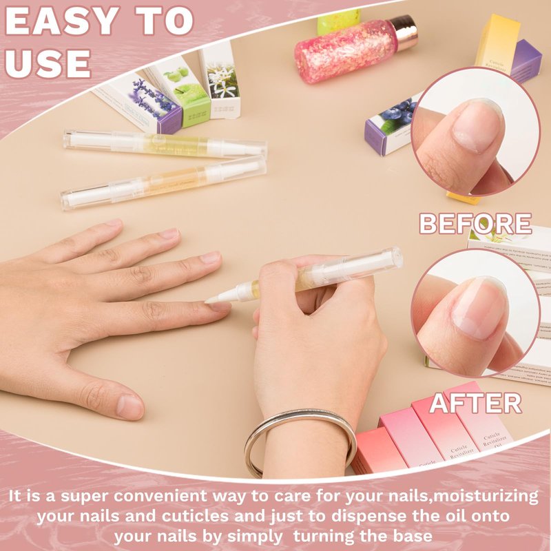 Meschett 2PCS Cuticle Oil Pens for Nail Care, Moisturizing Nail Oil Pen with Soft Brush, Hydrating Cuticle Oil for Dry Nails & Cuticles (Peach & Strawberry Flavors)