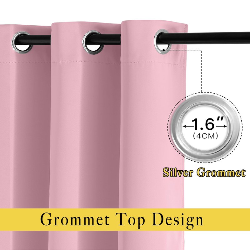 NICETOWN Room Darkening Bedroom Curtains 63 inches Long, Window Treatment Thermal Insulated Solid Grommet Voice Reducing Drapes for Kids Room, Crystal Pink, Set of 2, W46 x L63