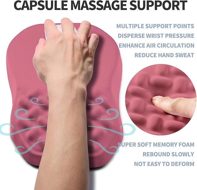 Gleamtide Ergonomic Raised Mouse Pad Wrist Support with Bilateral Slope Memory Foam Mousepad for Wrist Rest and Carpal Tunnel Pain Relief 11.8x7.9〃 Melon Pink