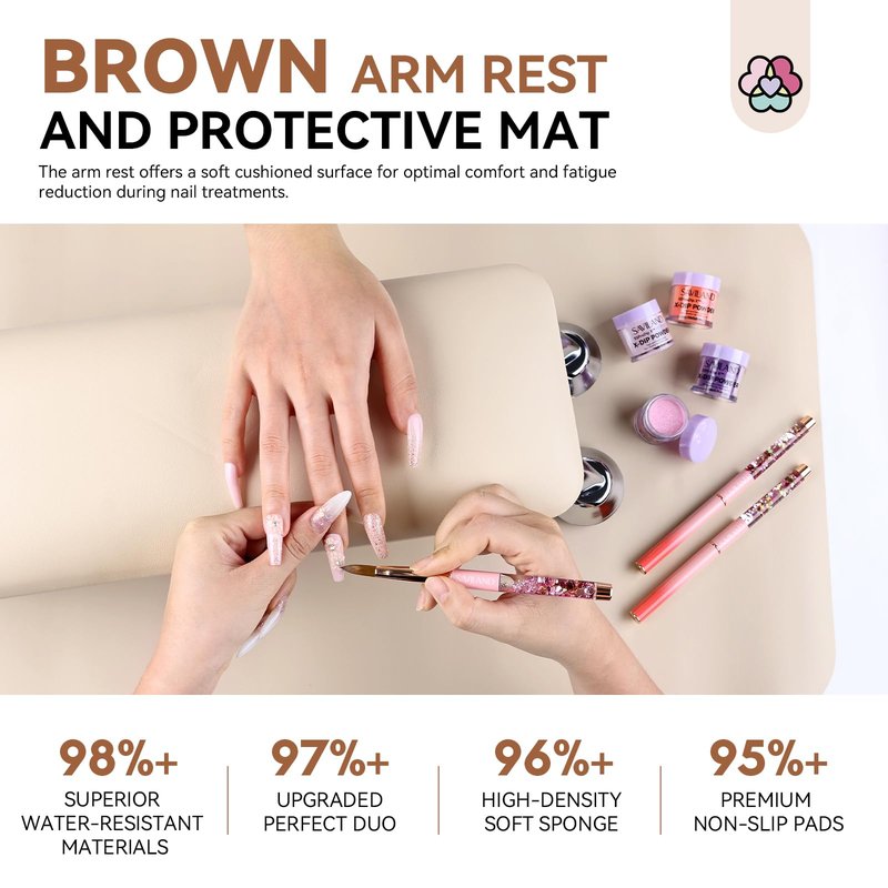 SAVILAND Arm Rest for Nails Tech Professional: 15.7" Full-Length Nail Arm Rest for Apricot Super-Comfort Big Nail Arm Restwith Microfiber Leather Mat Height Hand Pillow Cushion Nail Salon Manicure