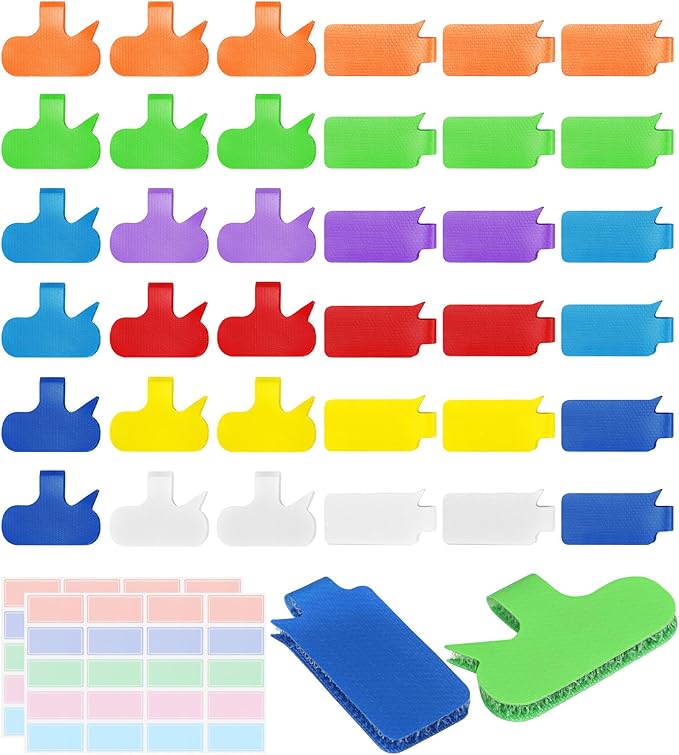 36-Pack Large Cable Labels with 40 Write-On Stickers, Reusable 8-Color Wire Tags for Electronics, Cord ID & Cable Management for Home Office, PC Network - Rectangle & Oval