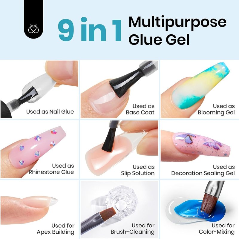 Beetles Gel Nail Kit - 9-In-1 Easy Nail Extension Set with Almond Tips & UV Lamp | Medium Almond Size
