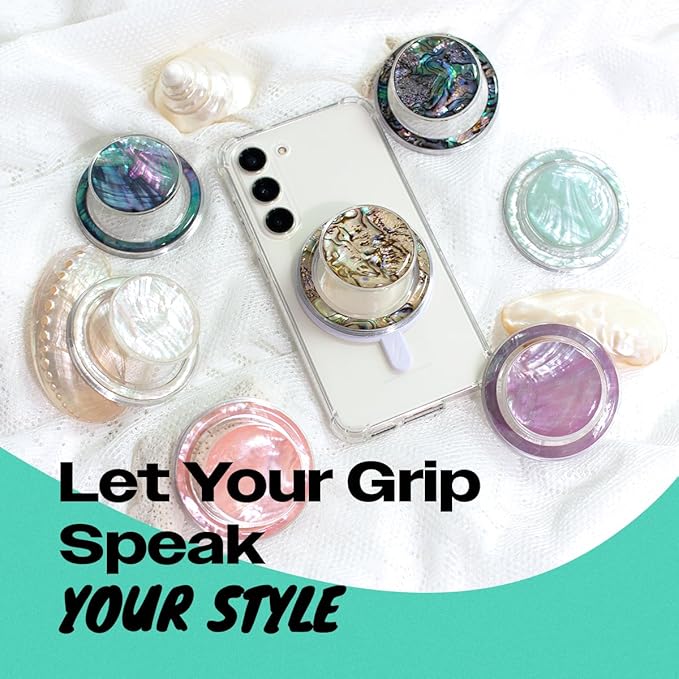 On The Grip Magnetic Phone Grip for MagSafe, Mother of Pearl Seashell Crème