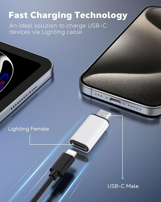 MoKo Lightning to USB C Adapter 2Pack, NOT for Lightning Earbuds/Headphones/OTG, USB-C to Lightning Adapter for iPhone Air 17 16 15 Pro Max Plus,iPad Pro/Air,Galaxy,ONLY for Charging/Data Sync, White