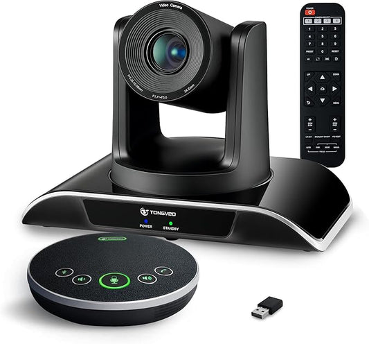TONGVEO All-in-One Conference Room Video Camera System Al Auto-Tracking HD1080P 60fps 3X Optical Zoom USB3.0 HDMI PTZ Camera and Bluetooth Conference Speakerphone with Microphones