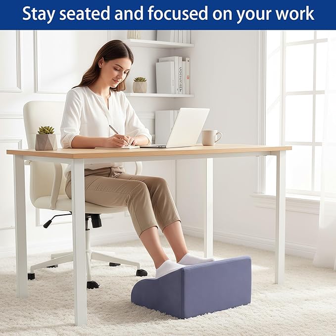 Opuvidity Foot Rest for Under Desk at Work, Ergonomic Under Desk Footrest with Washable Cover for Office, Home & Gaming Leg Elevation Pillow Blue