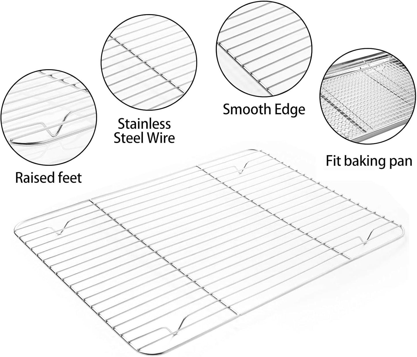 Skiennix Stainless Steel Baking Sheet Set - Cookie Pan with Cooling Rack & Silicone Mats | 10/12/16 Inch, Easy Clean