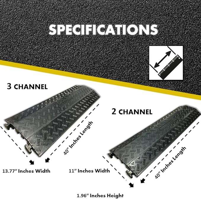 Kable Kontrol Drop Over Floor Cord Cover – 40” Inch Long 2 Channel Cable or Wire Protector – 5 Pcs Bulk Pack - Rubber Ramp for Indoor and Outdoor Use – Black