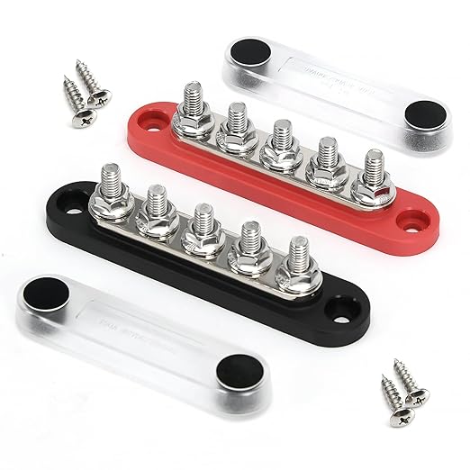 ZJTBLL 150A 12V Power Distribution Block with 5 x 1/4" (M6) Studs Max 150A 48V DC 300V AC for Automotive Car Marine Truck Boat
