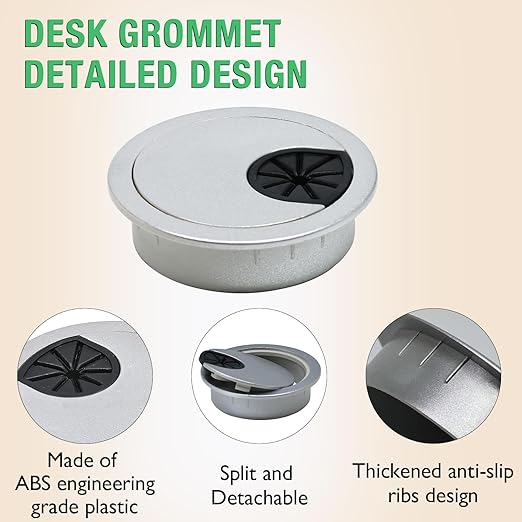 EASYEAH 5 Pcs Desk Grommet 2" / 50 mm, Desk Cord Hole Cover, Cable Grommet ABS Plastic, Desk Hole Grommet for Home & Office Pc, Detachable Cable Cord Organizer-Silver Sand