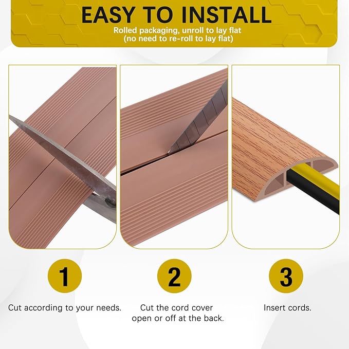 JAHOMFAI Floor Cord Cover 3.3FT Cord Covers for Wires on Floor Protect Wires & Prevent Trip Hazards, Easy to Cut for Home, Office, School, Concerts, Cavity W0.6in x H0.32in