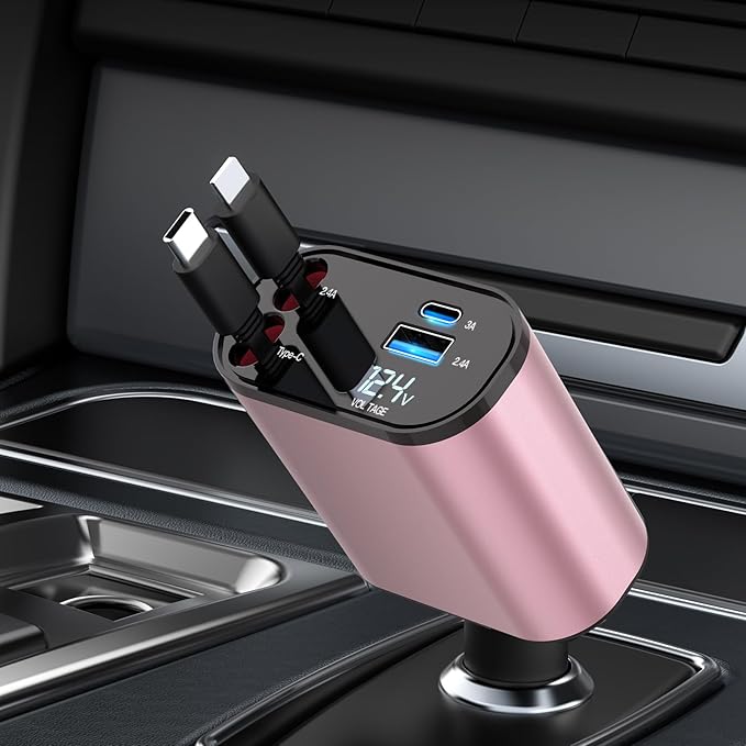 69W Fast Charging USB C Car Charger, 4-in-1 Retractable Phone Charger for iPhone 17, Travel Essentials, Gifts for Women Men, Car Accessories for Women Men, for iPhone 17 16 15 14 13, Galaxy, Pixel
