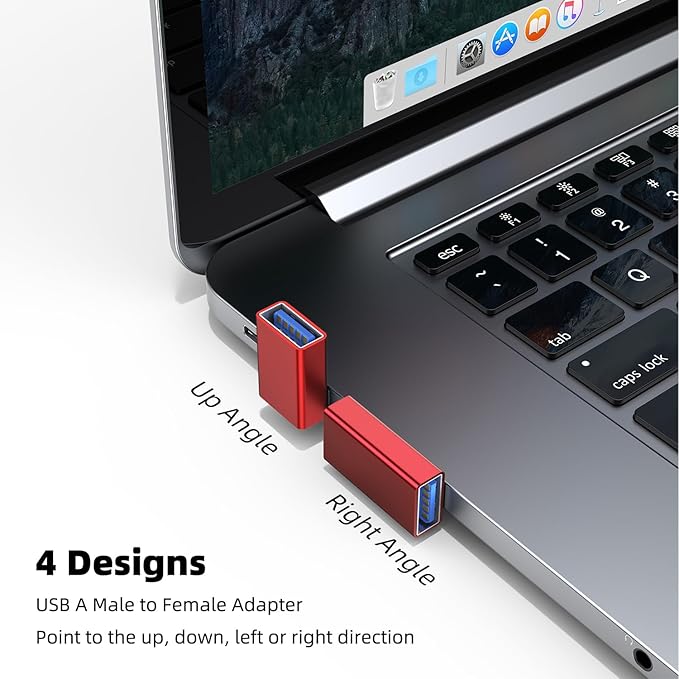 AreMe 90 Degree USB 3.0 Adapter 4 Pack, Up&Down, Left&Right Angle, Red