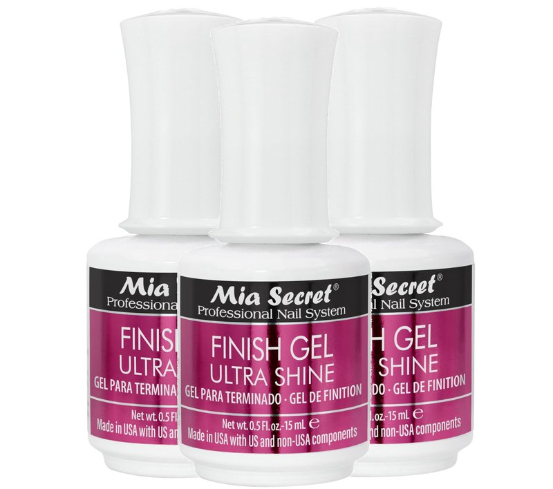 Mia Secret Finish gel top coat for gel or acrylic nails (3-PIECE PACK) - No wipe clear nail polish - High gloss top coat for artificial nails (3-Piece Pack)
