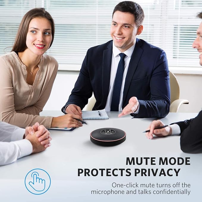 EMEET Bluetooth Speakerphone M2 Black Conference Speaker for 5-8 People Business Conference 360º Voice Pickup 4 AI Microphone Self-Adaptive Conference Call Speaker Skype USB Speakerphone