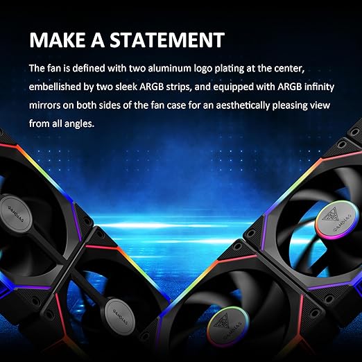 GAMDIAS 3 Pack 120mm Case Fan & 3 Reverse Blades & 1 USB Hub, ARGB PWM PC Fans with RGB Motherboards Sync, Daisy Chain via Cable Management, 30mm Thickness Case Fans with 75CFM Airflow with 2400RPM