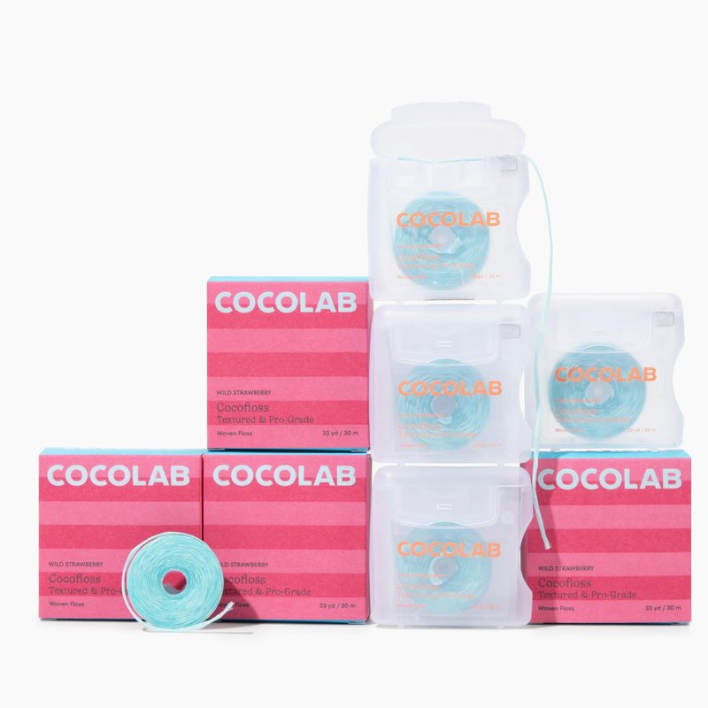 Cocofloss Expanding Woven Dental Floss by Cocolab, Waxed Tooth Floss for Daily Oral Care, Coconut Oil Infused, Vegan, for Adults and Kids, Strawberry Scent, 4 Pack