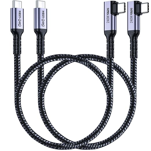 SUMPK Short USB 4 Cable Right Angle [1.5FT 2 Packs], 240W Fast Charging with High Speed 40Gbps Data Transfer and 8K Video Display Compatible with iPhone 16/16 Plus/16 Pro Max, MacBook, Galaxy S23