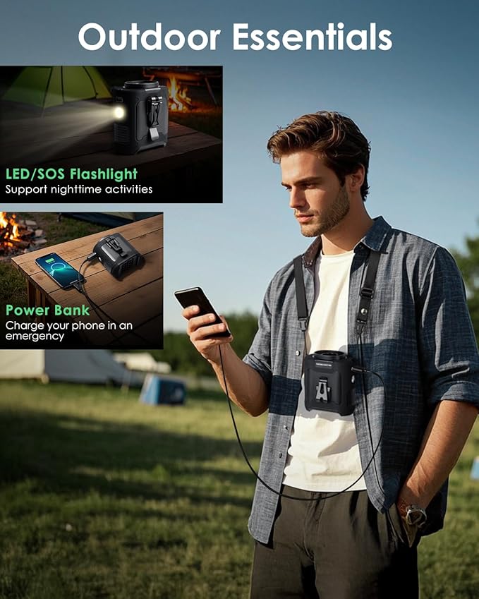 FANSEXPERT Portable Waist Fan Clip on, Personal Wearable Belt Fan 10000mAh Rechargeable Battery Under Shirt,5 Speeds with light, Neck Fan Hands-Free Cooling For Outdoor Camping Travel (Black)