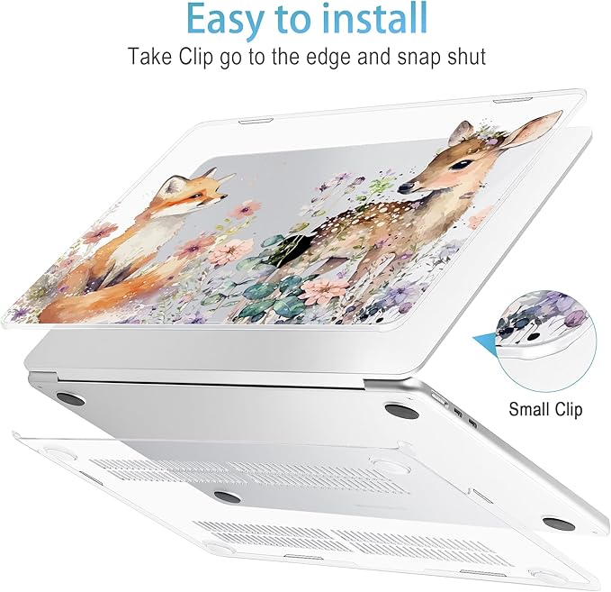 Mektron for 2026 MacBook Air 13-inch M5 Laptop Case A3449 with 13.6-inch Liquid Retina Display Fits 2025 A3240 M4 2024 A3113 M3 2023 A2681 M2 Printed Hard Shell for MacBook Air 13.6", Fox and Deer