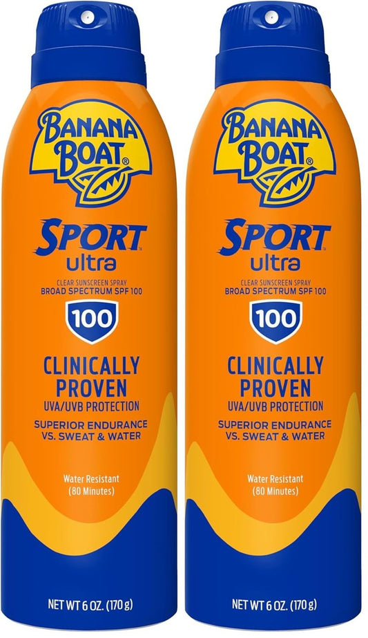 Banana Boat Sport Ultra Sunscreen Spray SPF 100 - Water Resistant | 6oz Twin Pack