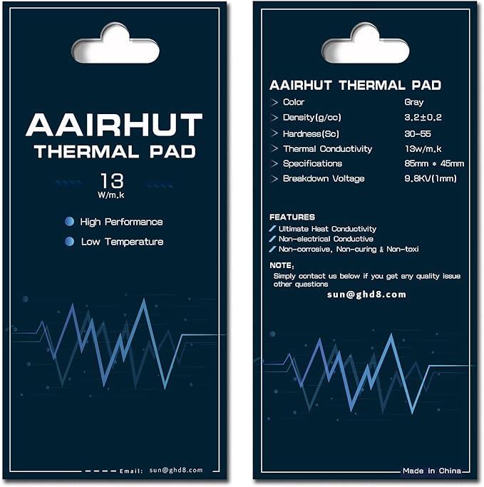 Aairhut Thermal Pad 13W/mK, 85 x 45 x 0.5mm Silicone Cooling Pad Non Conductive Heat Resistance Soft Sticky Cover with Dual Self-Adhesive Films for PC Laptop Game Console/PS5/SSD/GPU/Computer