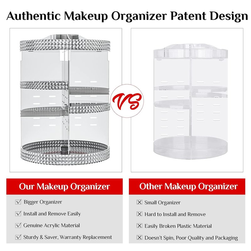 Rotating Makeup Organizer - Acrylic Cosmetic Storage with 7 Layers | Large Capacity for Brushes & Lipsticks - Gray